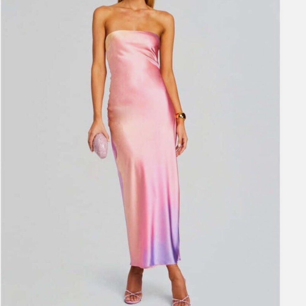 NWOT SER.O.YA CERITH SILK STRAPLESS MIDI DRESS SUNSET TIE DYE